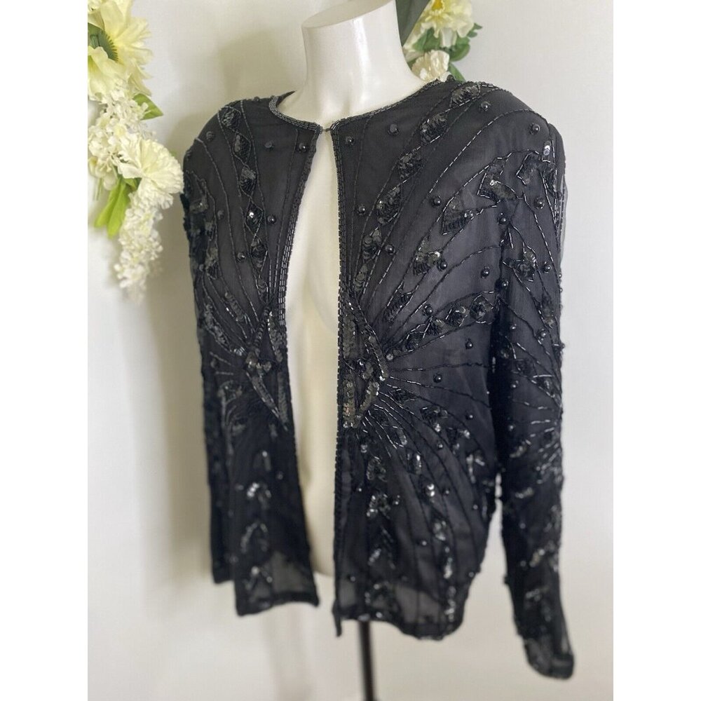 Vintage Black Swee Lo Womens Jacket Sequin Top Party Disco 80s‎ Glam Dynasty XL - Picture 4 of 16